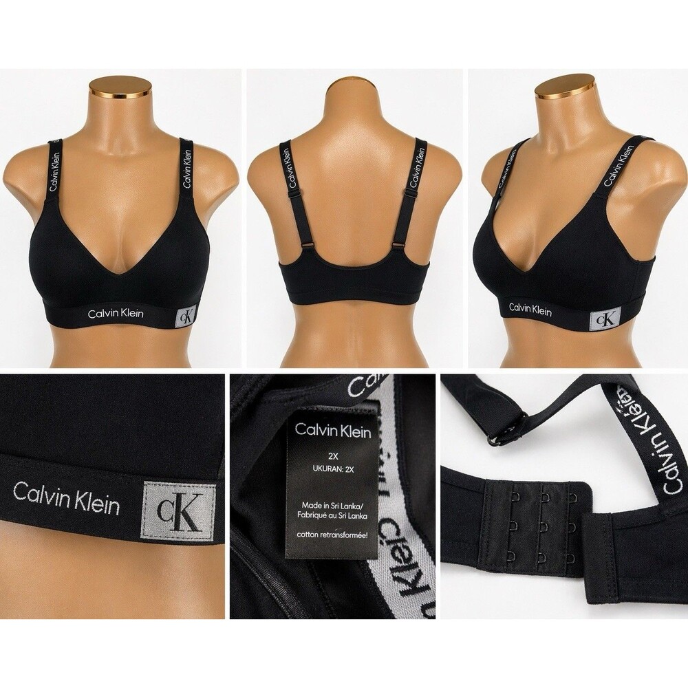 CalvinKlein Bra 2X Black Logo Strap Wireless Bralette CK Comfort Stretch